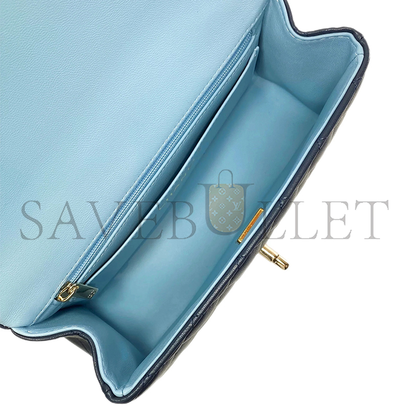 CHANEL MINI TOP HANDLE RECTANGULAR FLAP BAG QUILTED LAMBSKIN NAVY AND LIGHT BLUE 360047 (20*13*6cm)